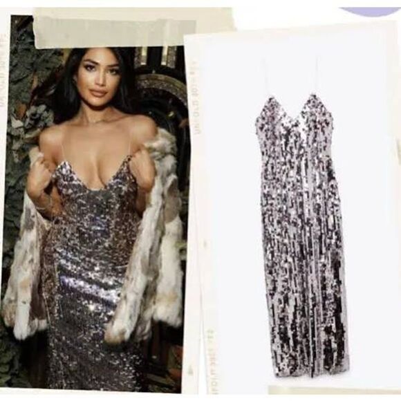 SILVER STRAPPY SEQUIN DRESS ZARA - Picture 7 of 16